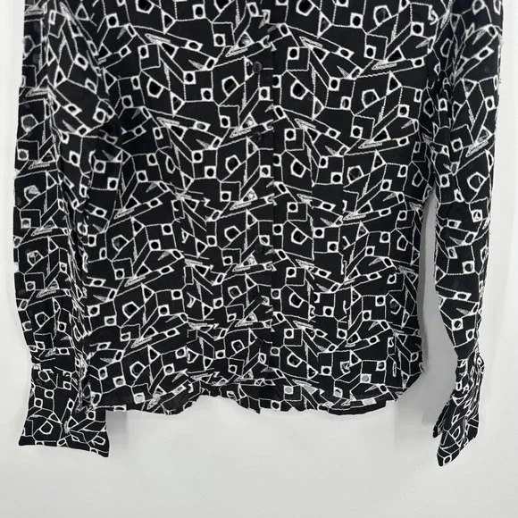 Samuel‎ Dong Shirt Womens Small Black White Sheer Embroidered Geometric Top - Picture 3 of 9